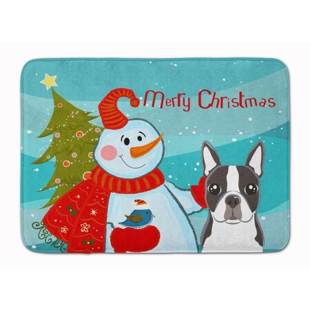 Carolines Treasures Snowman with Boston Terrier Machine Washable Memory Foam Mat BB1823RUG